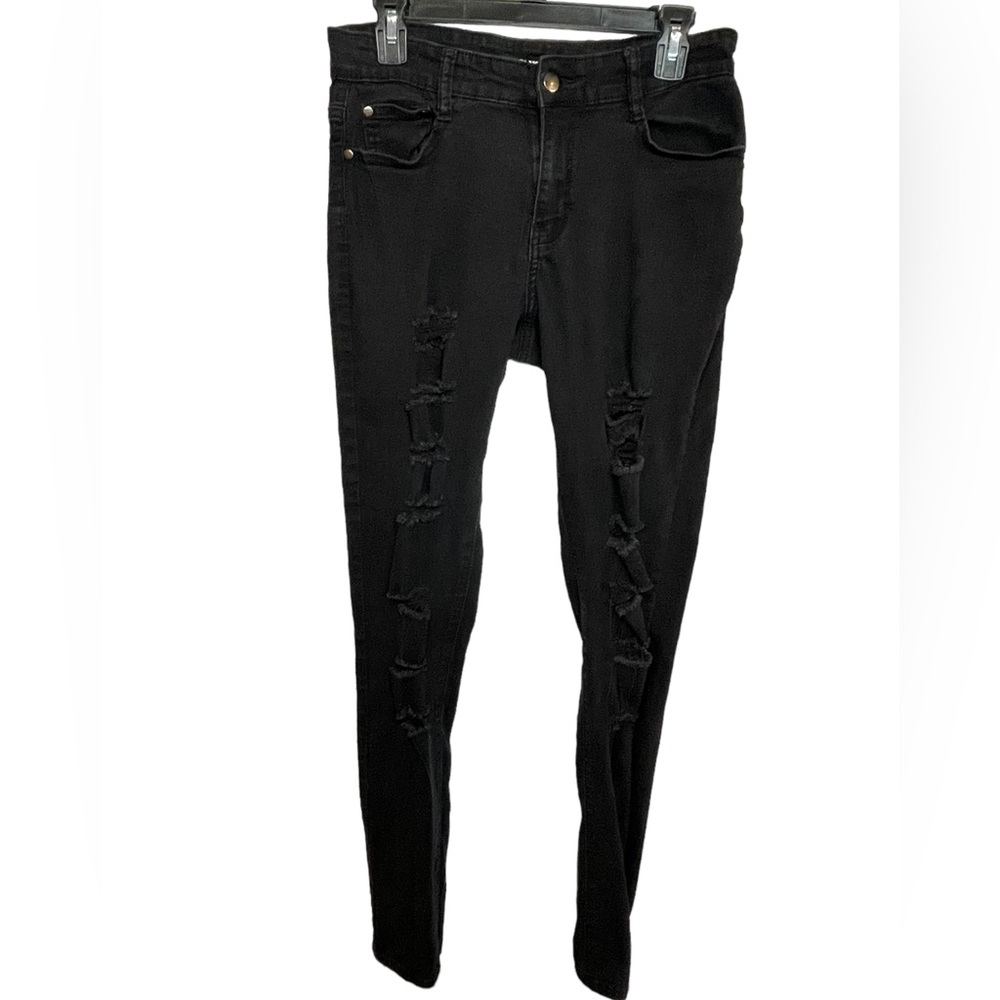 Fashion Nova Black Distressed Skinny Jeans Size 11 NWOT